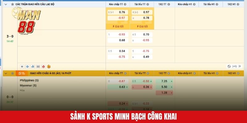 Sảnh K Sports minh bạch công khai